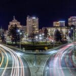 Blick auf die Stadt Spokane am Abend